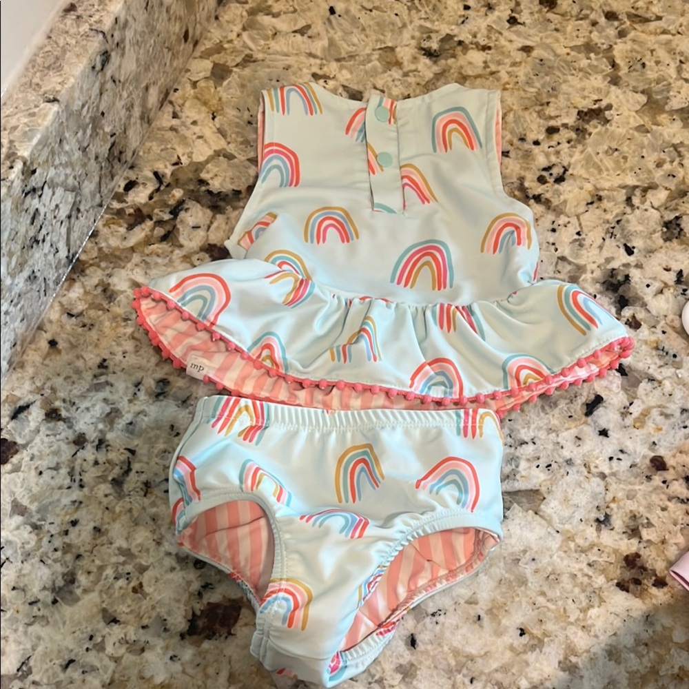 Reversible Mud Pie Rainbow Kids Swim Set - Light Blue and Pink